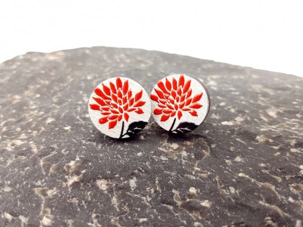 rote Blume 3D Holz Scheiben Ohrstecker